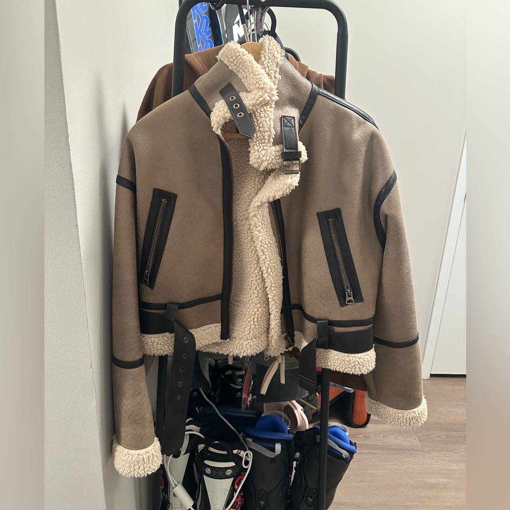 Zara Brown and Cream Shearling Jacket